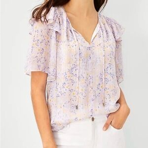Ann Taylor Lavender Floral Blouse with Ruffle Sleeves